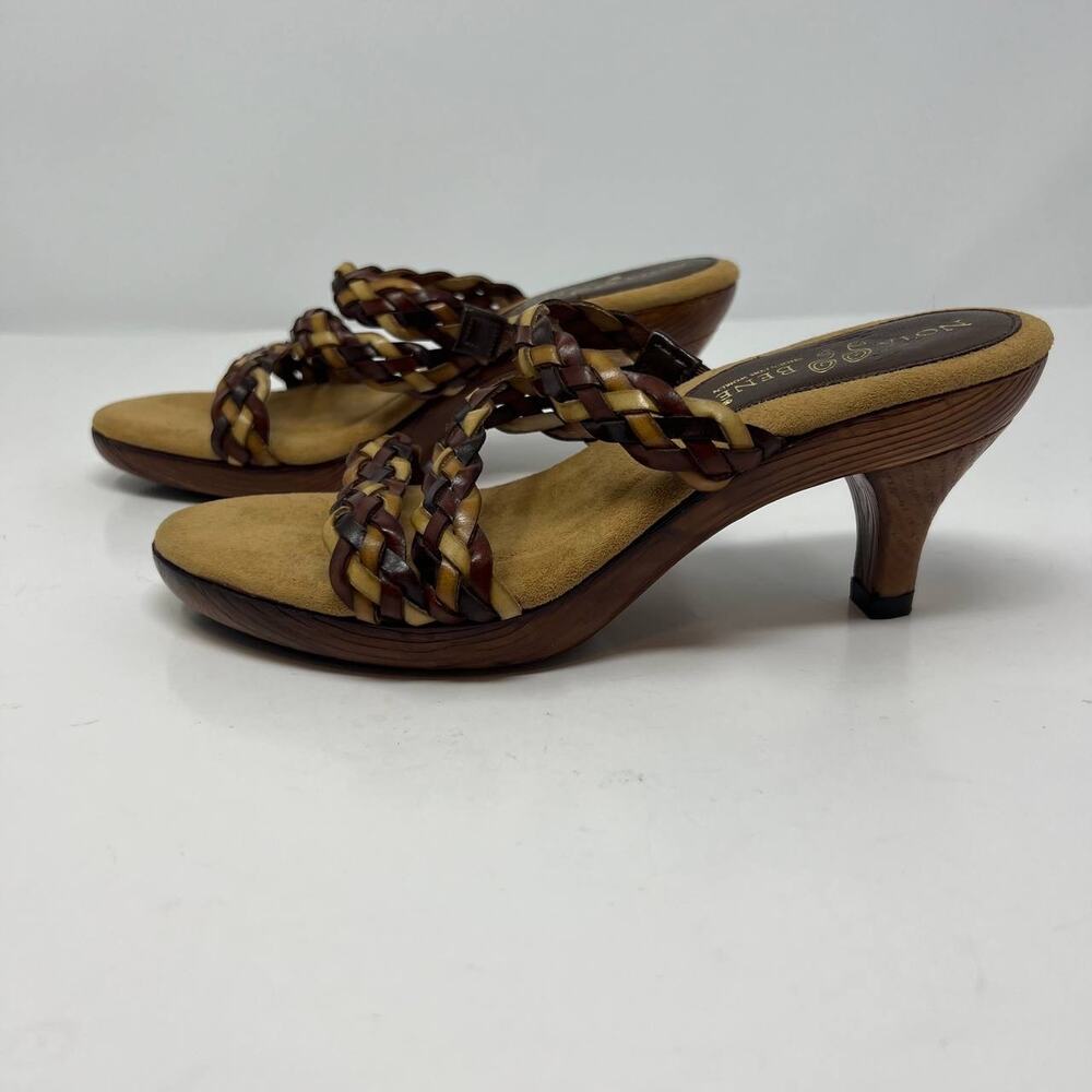 Nota Bene Sandals Women's 7 Wood Kitten Heel Strappy Leather RARE Non-Slip EUC - Picture 5 of 12